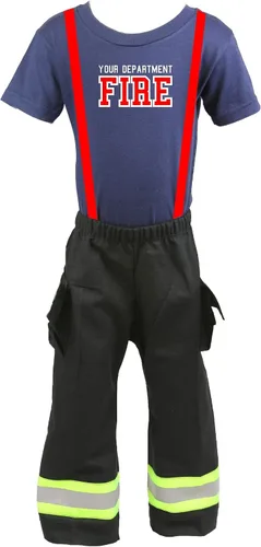 Vista 2 de Traje de bombero personalizado negro de 2 piezas para niños pequeños
