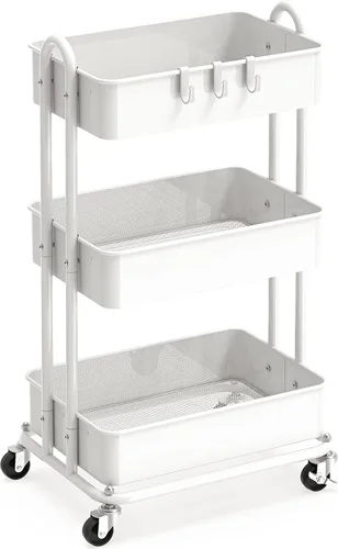 Vista 13 de Simple Houseware - Carrito de metal resistente de 3 niveles, color Negro