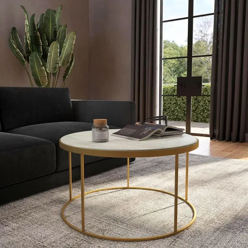 Vista 2 de Butler Specialty Company Mesa de centro Triton en mármol blanco y acabado dorado