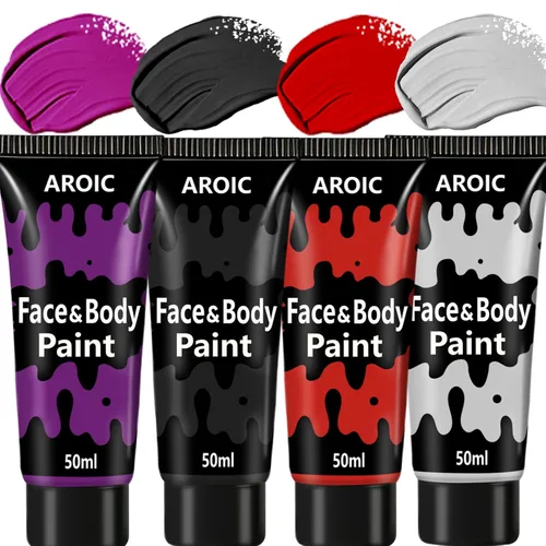 Vista 10 de AROIC Pintura a base de agua del cuerpo de la cara de 4 colores, pintura a