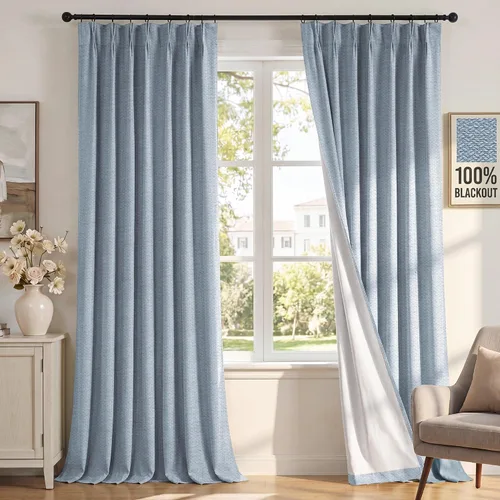 Vista 11 de H.VERSAILTEX Cortinas 100% de opacidad para dormitorio, cortinas plisadas para sala de estar, cortinas opacas con aislamiento térmico entrenadas