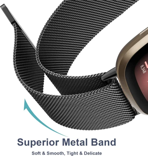 Vista 3 de Vanjua Correa de metal para Fitbit Sense 2 / Sense Bands, Fitbit Versa 4 / Versa 3 correas para mujeres y hombres, correa de repuesto de pulsera