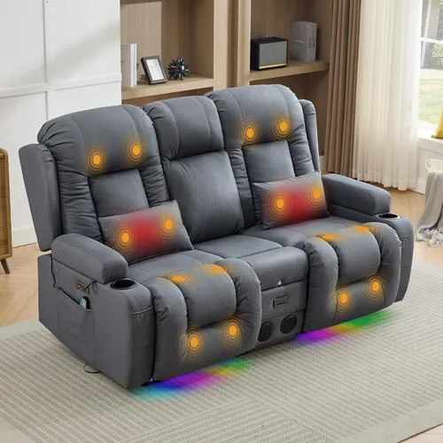 Vista 18 de TUNYI Wall Hugger - Sofá reclinable eléctrico para autocaravana, sofá biplaza reclinable con consola para teatro, sofá reclinable con USB/toma