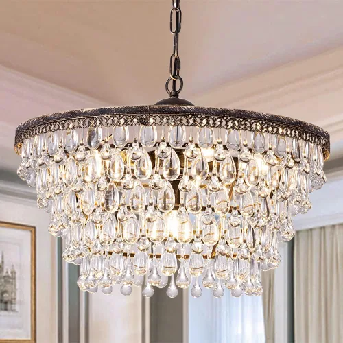 Vista 10 de Wellmet Candelabros de Cristal de 20 Pulgadas, 6 Luces 5 Niveles Luz de Cristal, Luces Colgantes de Techo Ajustables, Lámpara Colgante Moderna
