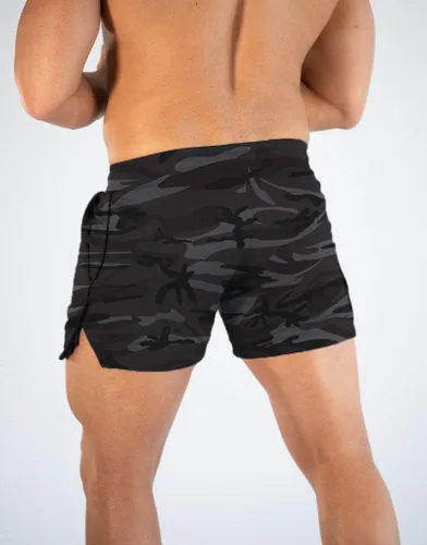 Vista 2 de FLYFIREFLY Pantalones cortos de entrenamiento de gimnasio para hombre, ligeros, atléticos, pantalones cortos para entrenamiento de culturismo