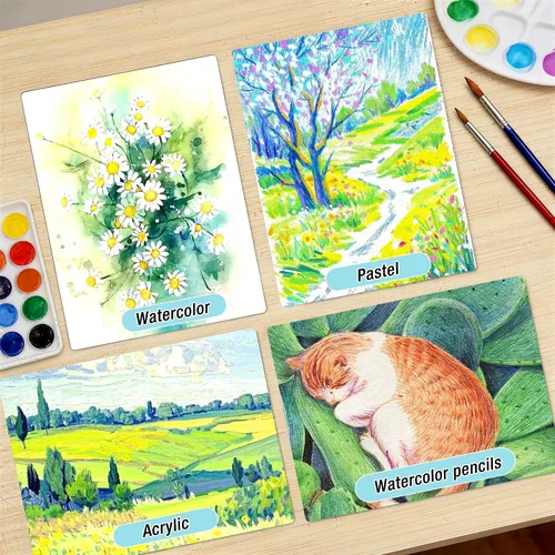 Vista 4 de Creazic Bloc de Papel para Acuarela, 9"x12" Cuaderno de Acuarela, 140 lb/300 gsm, 18 Hojas Prensado en Frío - Sin Sangría, Papel de Arte Pesado