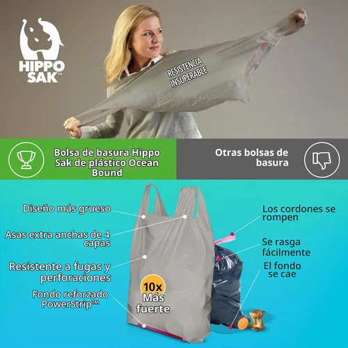 Vista 4 de Hippo Sak Bolsas de cocina altas hechas con plástico océano reciclado, 45