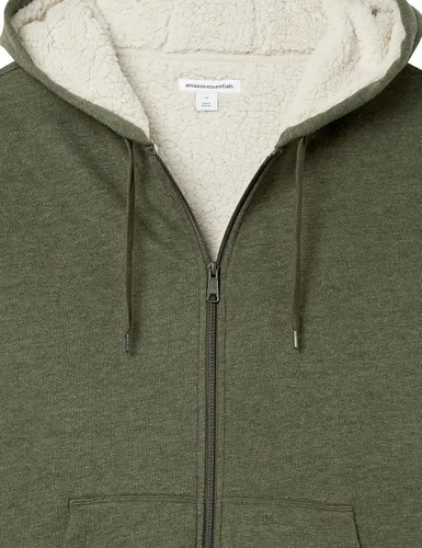 Vista 8 de Tienda Essentials - Sudadera de vellón con capucha, con forro de sherpa y cierre completo de cremallera para hombre