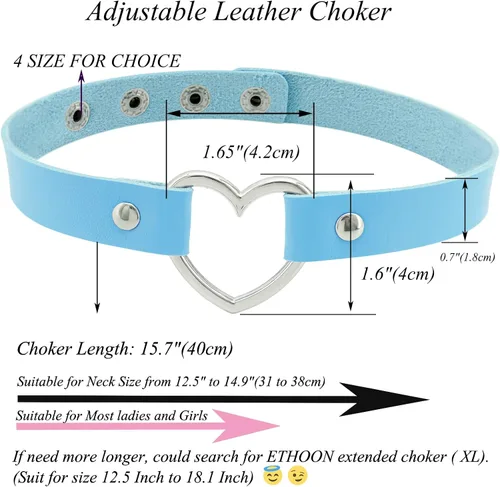 Vista 3 de ETHOON Gargantilla ajustable de piel con corazón, estilo punk, estilo gótico, collar suave con cadena, para mujeres y niñas