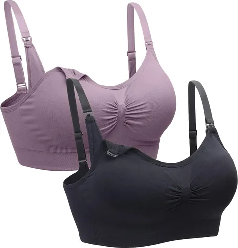 Vista 13 de Suekaphin - Paquete de 2 piezas, brasier de maternidad para lactancia durante el embarazo, cómodo para dormir con extensores 2negro
