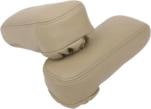 Vista 5 de LUJUNTEC Funda de repuesto de cuero para reposabrazos de asiento beige para Ford F150 F250 F350 para Excursion Lariat 99 00 01 02 03 04 05 06 07