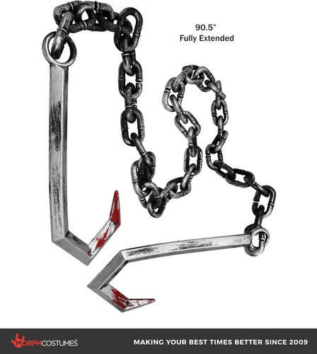 Vista 6 de Nicky Bigs Novelties Cadena falsa, cadena de plástico plateado, accesorio de cadenas, gancho falso, accesorios de disfraz de carnicero, disfraz