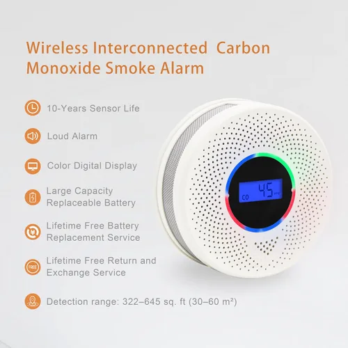 Vista 5 de Kesymo 6Pack Detector de Monóxido de Carbono y Humo Interconectado Actualizado, Detector de Humo y Monóxido de Carbono Alimentado por Batería