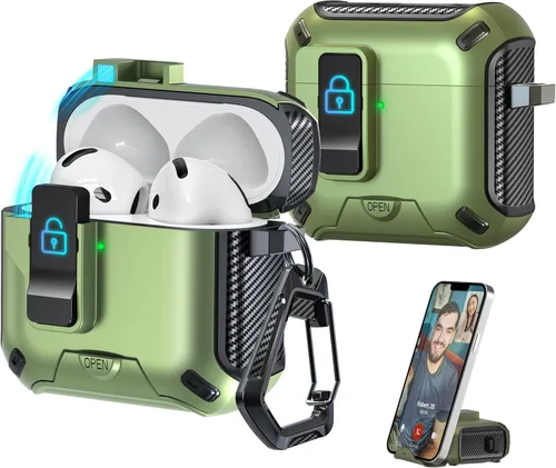 Vista 174 de R-fun Funda de carga compatible con AirPods de 2ª generación 2019, 1ª generación 2016, protección completa contra caídas, tapa desplegable