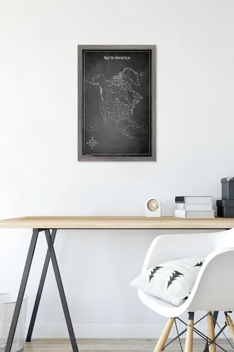 Vista 6 de Trends International Chalk Map - Póster de pared de América del Norte, 22.4 pulgadas de largo x 14.7 pulgadas, versión enmarcada de madera de granero