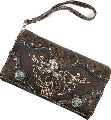 Vista 2 de Cartera cruzada de piel sintética vegana con bordado de caballos de cría occidentales de Zelris