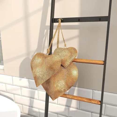 Vista 4 de Campanas de corazón de San Valentín, campana decorativa de metal 3D en forma de corazón, campanas decorativas rústicas antiguas con cuerda