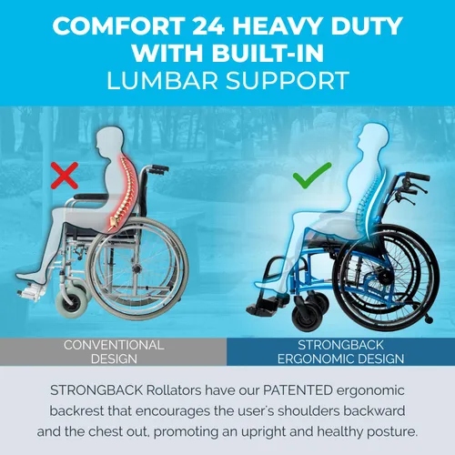 Vista 6 de Sillas de ruedas resistentes 24HD para adultos, silla de transporte plegable ligera con respaldo ergonómico, diseño portátil y marco duradero, ancho