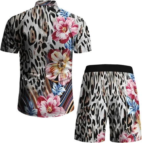 Vista 34 de RPOVIG Conjunto de playa a juego con camisas y pantalones cortos para hombre, ropa floral hawaiana para festival, conjuntos de 2 piezas con sombrero