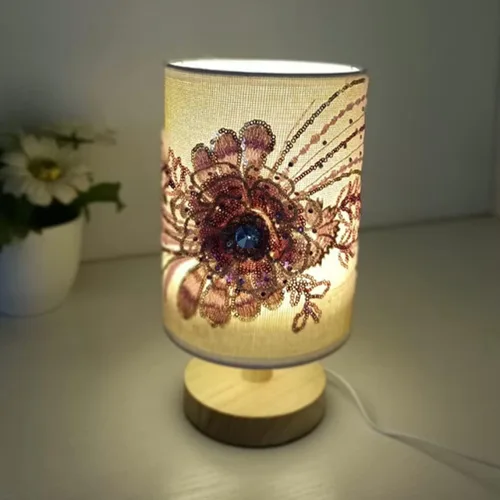 Vista 5 de OSALADI Lámpara de mesa de tela floral 3D, lámpara de escritorio elegante USB para dormitorio