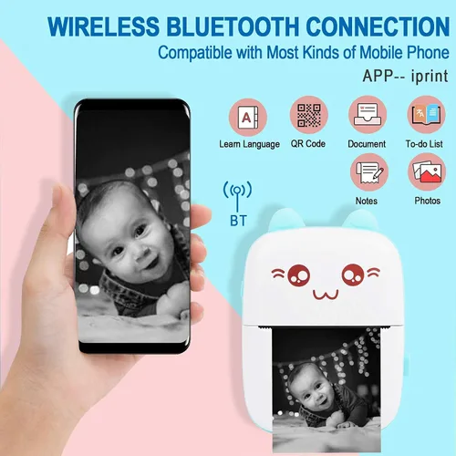 Vista 8 de Impresora portátil, mini impresora térmica inalámbrica Bluetooth de bolsillo con 6 rollos de papel de impresión para teléfono inteligente Android