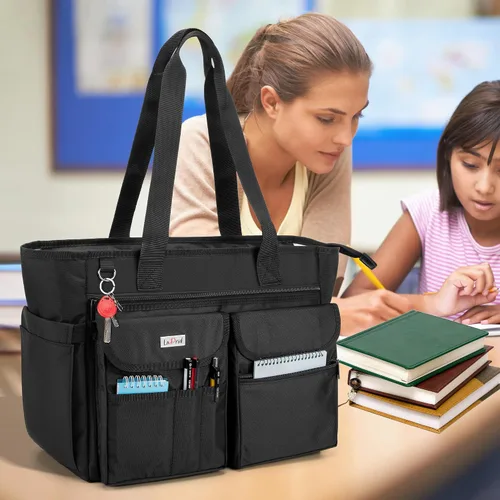 Vista 6 de LoDrid Bolsa para profesores con almohadilla inferior, capa de almacenamiento separada para laptop (hasta 15.6 pulgadas), bolsas para profesores