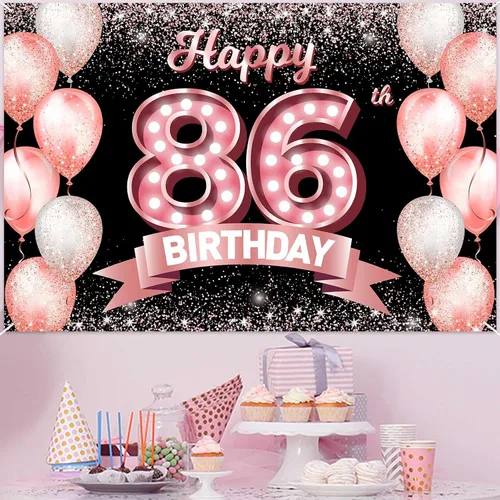 Vista 384 de Cartel de feliz cumpleaños décimo oro rosa, telón de fondo, saludos a 10 años, globos de confeti, decoración temática para niñas de 10 años