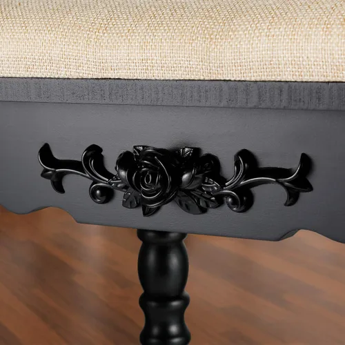 Vista 6 de URFORESTIC Taburete de tocador de madera de roble, moderno taburete de maquillaje con superficie de asiento cóncavo, capacidad de 300 libras, fácil