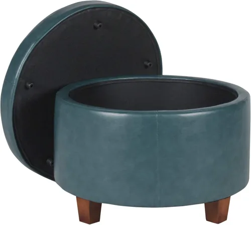 Vista 12 de Homepop Decoración del hogar Otomana redonda tapizada de almacenamiento Otomana con almacenamiento para sala de estar y dormitorio (negro Geo)