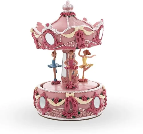 Vista 8 de BestPysanky Figura musical giratoria de carrusel de bailarina rosa