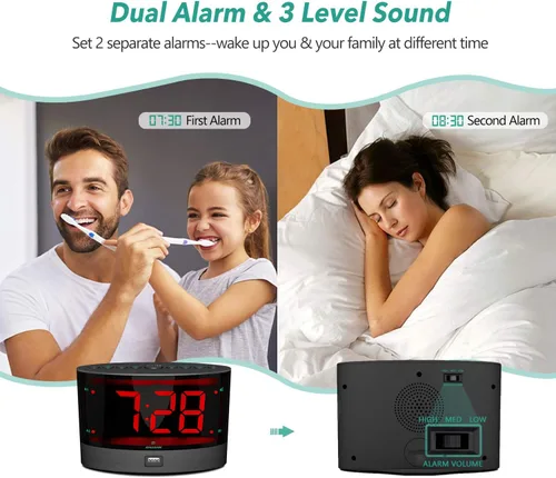 Vista 4 de ANJANK Reloj despertador extra fuerte para durmientes pesados, agitador de cama inalámbrico, alarma dual vibratoria, sordos y con discapacidad