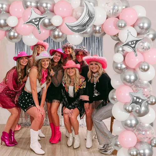 Vista 3 de Last Disco - Kit de globos para despedida de soltera color rosa plateado, suministros de despedida de soltera, vaquera occidental, decoración