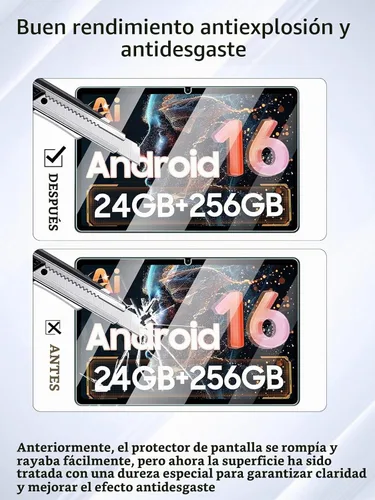 Vista 3 de Protector de pantalla para tabletas TABWEE T20 Android 16 de 10 pulgadas, antiarañazos, dureza 9H, sensible al tacto, bordes redondeados 2.5D, sin