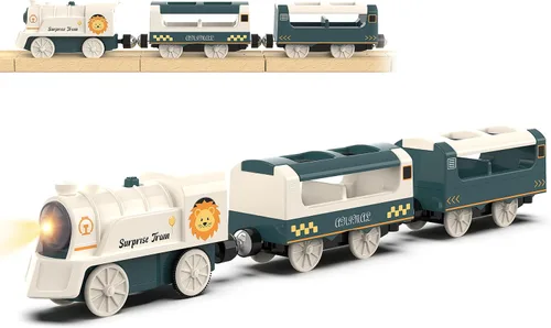 Vista 10 de Juego de tren a pilas para pista de madera, juguete de tren motorizado para niños, vehículo de tren urbano compatible con Thomas & Friends, Brio