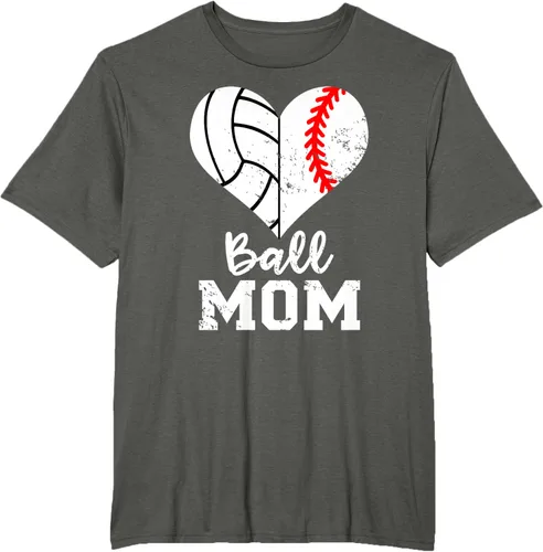 Vista 6 de Ball Mom Heart Funny Baseball Voleibol Mom - Camiseta para mamá, Negro, S
