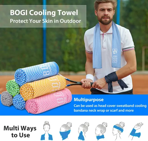 Vista 4 de BOGI Toallas refrescantes para cuello y cara, toalla suave y transpirable para enfriamiento instantáneo, se mantiene fresca para yoga, deportes