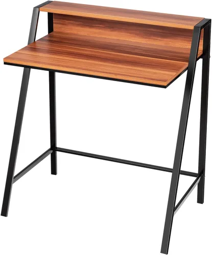 Vista 9 de Tangkula Escritorio pequeño para computadora, escritorio compacto para oficina en casa con marco resistente, mesa de estudio de 2 niveles