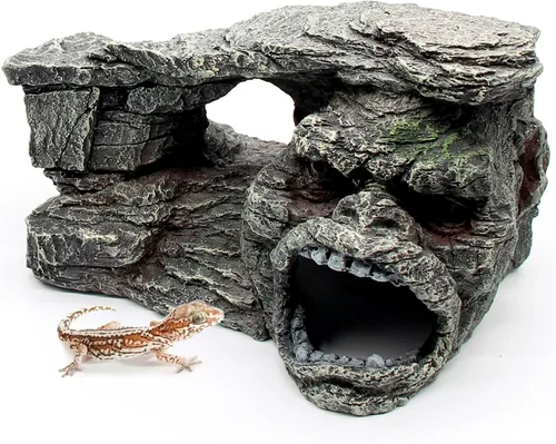 Vista 10 de Plataforma para tomar el sol de reptiles, escondite de cuevas de Gecko, cueva de serpiente y pieles para reptiles, anfibios y animales pequeños