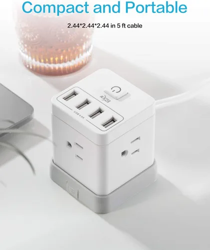 Vista 4 de KMC Regleta protectora de sobretensiones, enchufe de alimentación portátil con 4 puertos USB de 4.8 A y control de interruptor, cable de extensión