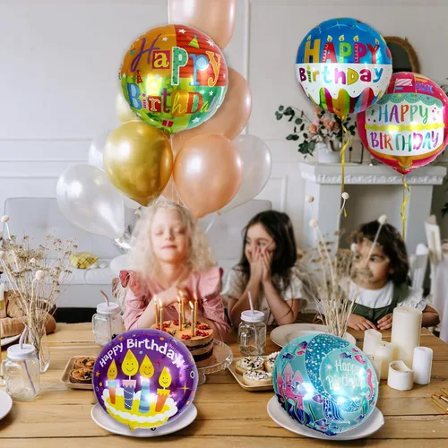 Vista 6 de 24 piezas de globos de aluminio de feliz cumpleaños de 45 cm redondos de helio flotantes de mylar, globos inflables para suministros de decoración
