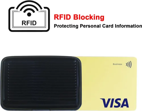 Vista 3 de Oirtmiu Mini cartera de aluminio RFID para tarjetas de crédito, Color sólido, Moderno, colorido, ligero y práctico