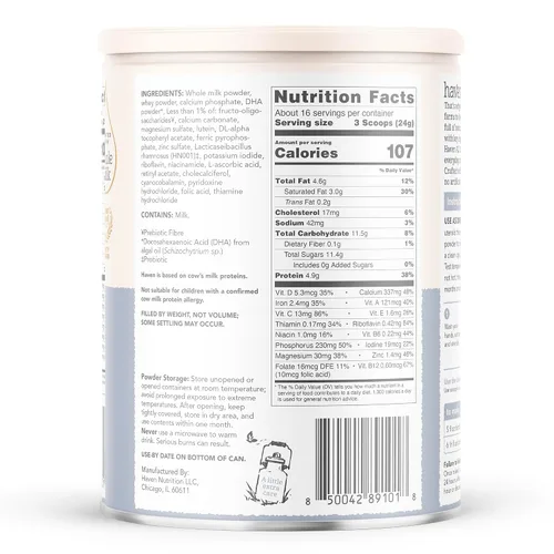 Vista 2 de Haven Fórmula A2 Cow para niños pequeños, leche entera, 12+ meses, 14.1