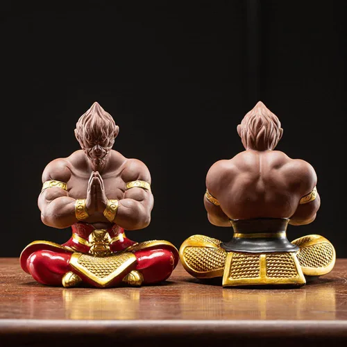Vista 7 de Figura de rey mono, figura de Sun Wukong de músculos fuertes, estatua de viaje de cerámica al oeste, estatua de meditación de Wukong de 5.5 pulgadas