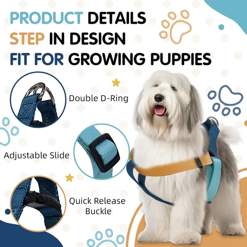 Vista 4 de XS - Arnés para perro, diseño ajustable a medida, tricolor, resistente, fácil de caminar, para perros pequeños, azul naranja