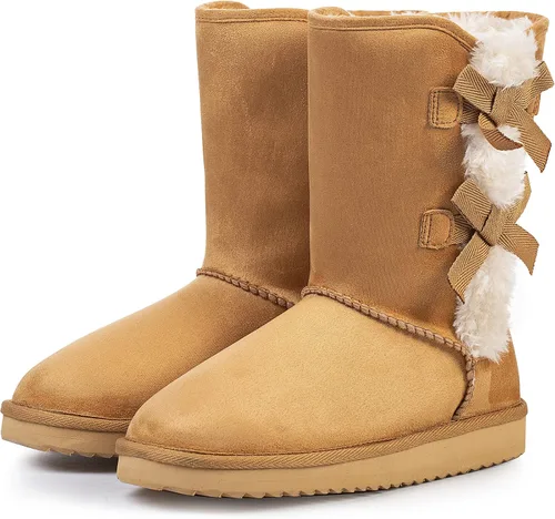 Vista 7 de KRABOR Womens Suede Snow Boots Mid-Calf Winter Shoes with Side Bows