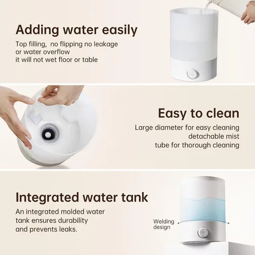Vista 10 de YOGIN Humidificadores para Dormitorio Habitación Grande, Llenado Superior 2.5L Humidificadores Ultrasónicos de Niebla Fría para Guardería de Bebé