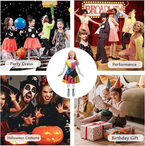 Vista 6 de Sally Disfraz para niñas, disfraz de Halloween con peluca de 5 a 12 años