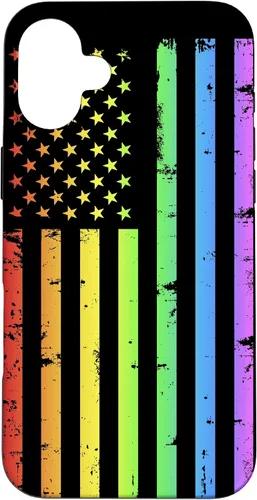 Vista 23 de Funda LGBT para iPhone 17 con diseño de bandera estadounidense arcoíris