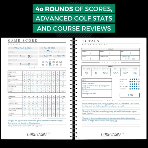 Vista 3 de Libro de registro - Cuaderno de golf encuadernado con alambre y libro de puntuación de golf - Diario de golf y libro de registro - 150 páginas