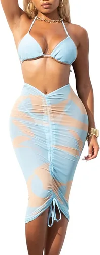 Vista 2 de Meenew Vestido de playa de 2 piezas de malla transparente para mujer